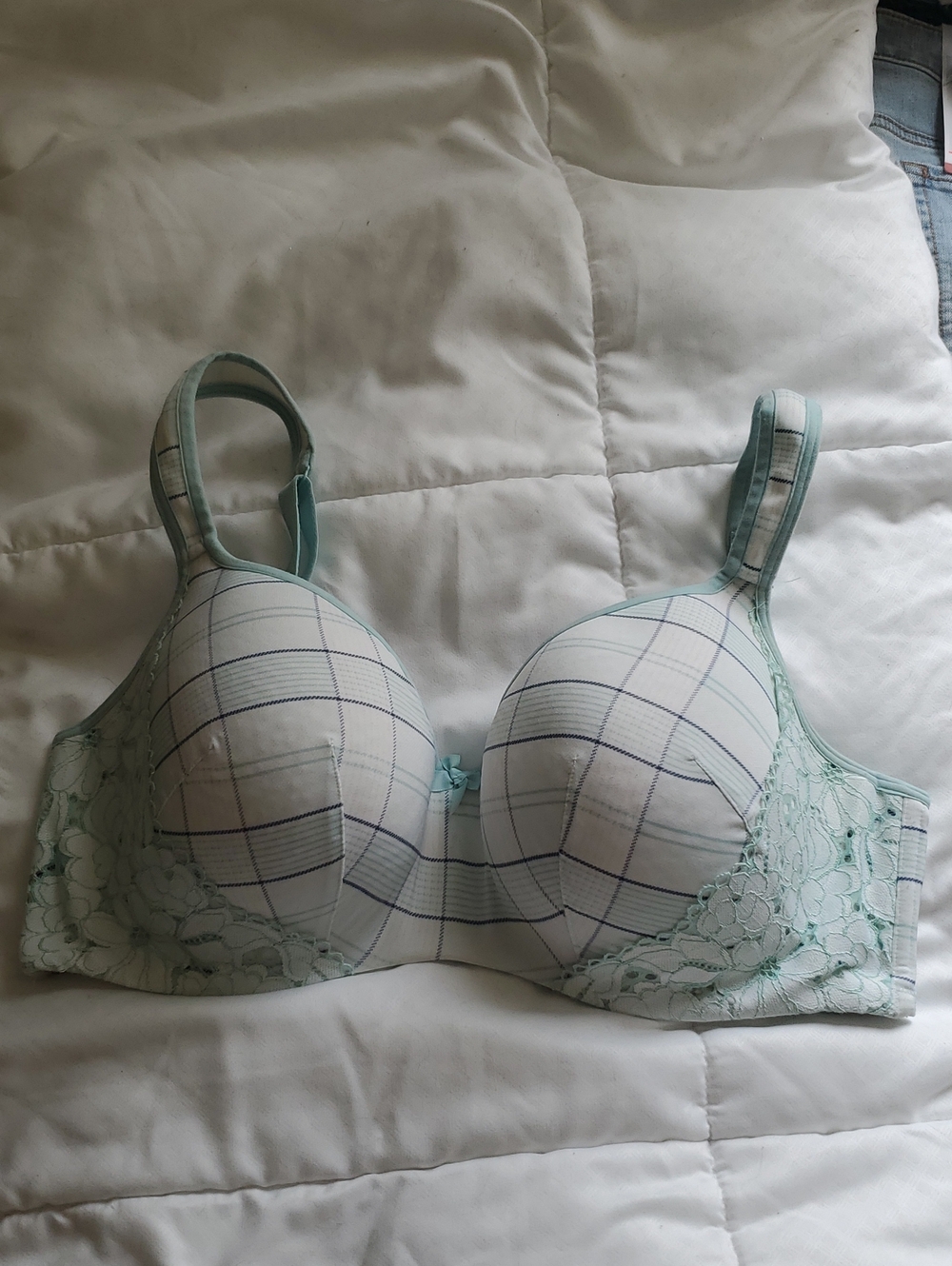 Cacique Mint Plaid Lace Underwire T-Shirt Bra